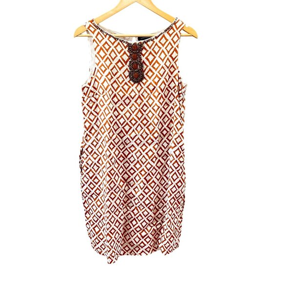 Lands End Womens Sleeveless Geometric Print Dress Size 6 With Beaded Neckline 10 - Picture 1 of 7